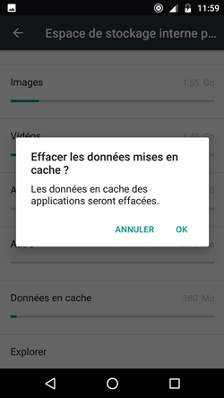 effacer données cachées stockage interne android